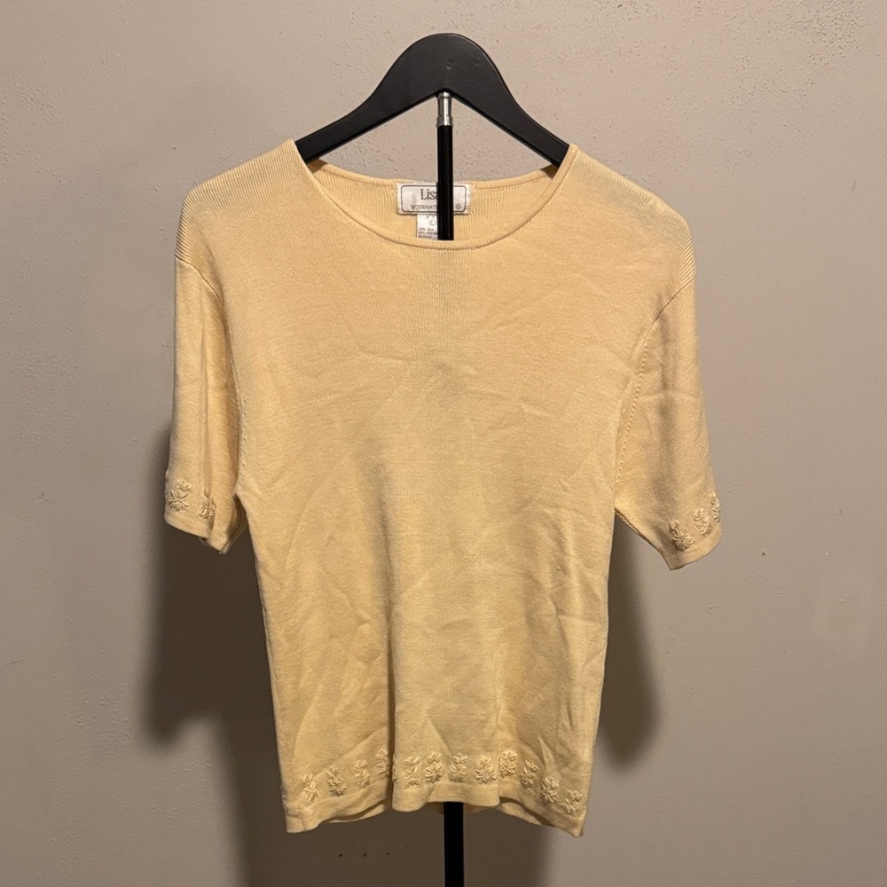 Silk/ Cotton Soft Yellow Short Sleeve Top